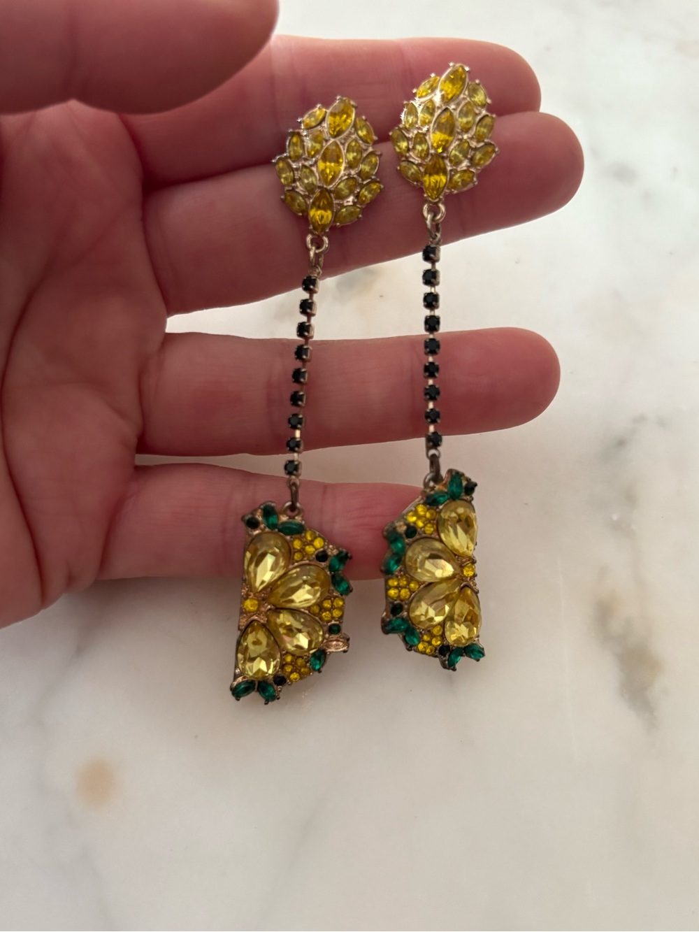 H&M Yellow and Green Crystal Drop Earrings